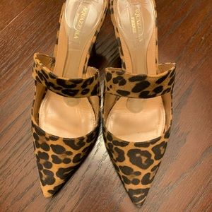 Aquazzura Forever 75 Leopard Print Suede Mules